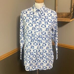 Chico’s blue & white tie dye long sleeve 1/2 button down tunic size 4